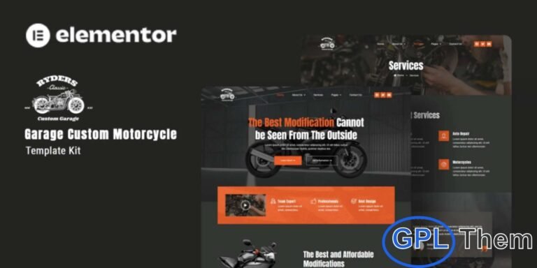 Ryders – Garage & Custom Motorcycle Elementor Template Kit Ryders is a modern Elementor Template Kit designed for custom motorcycle shops, garages, bike service centers, and other automotive businesses. Built with free Elementor elements, Ryders makes it easy to create a professional and fully functional website without any coding knowledge.