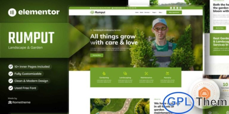 Rumput – Landscape & Gardening Services Elementor Template Kit Rumput is a modern and creative Elementor Template Kit designed for landscaping companies, gardening services, and horticulture businesses. Featuring 12+ pre-built templates with a unique dark-themed design, Rumput allows you to create a visually appealing and professional website quickly.