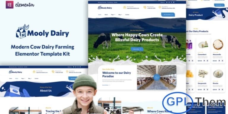 Mooly – Modern Cow Dairy Farming Elementor Template Kit Mooly is a modern, beautifully crafted Elementor Template Kit designed specifically for cow dairy farms and agricultural businesses. With its clean layout and visually appealing design, this kit helps you professionally showcase dairy products, highlight farm operations, and share your dairy story in an engaging way. Built for easy customization, Mooly lets you create a polished website that reflects the authenticity and quality of your dairy brand—no coding required.