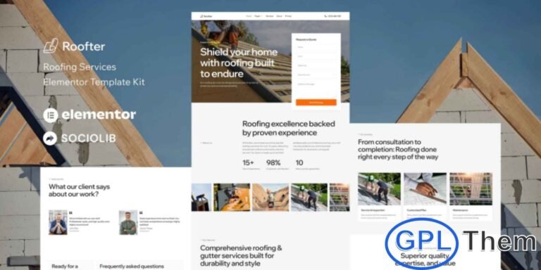 Roofter – Roofing Services Elementor Template Kit Roofter is a professionally designed Elementor Template Kit crafted to help you build a modern and high-performing Roofing Services website with ease. Perfect for roofing repair companies, home service providers, window service businesses, and construction-related services, this kit offers clean layouts and a contemporary design that elevates your online presence.