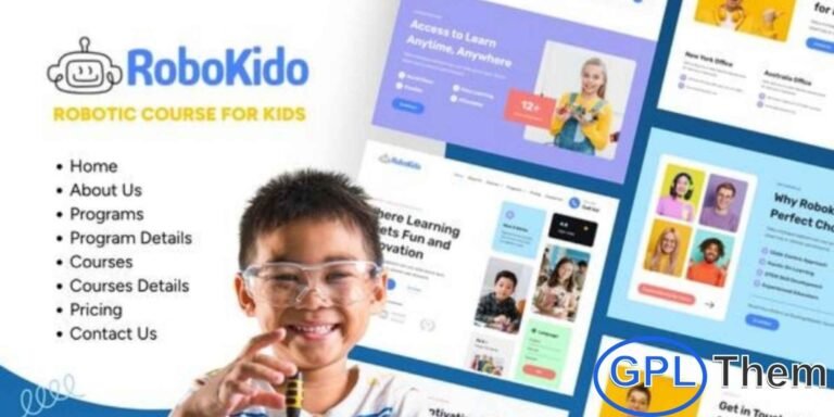 Robokido – Online Learning Courses for Kids Elementor Template Kit Robokido is a vibrant and user-friendly Elementor Template Kit created for online learning platforms, kids’ education programs, and digital tutoring services. Designed with engaging UI/UX elements, it ensures smooth information delivery while capturing the attention of both children and parents. Its playful yet professional visual style makes it perfect for showcasing courses, activities, instructors, and learning resources.