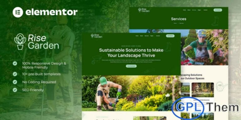 Risegarden – Landscape & Gardening Service Elementor Template Kit Risegarden is a beautifully crafted Elementor Template Kit designed for modern landscape and gardening service websites. Perfect for gardeners, landscaping companies, outdoor maintenance services, and plant nurseries, this kit helps you build a refreshing, nature-inspired online presence with ease. Its clean, contemporary design ensures a visually appealing layout that adapts seamlessly across all devices.