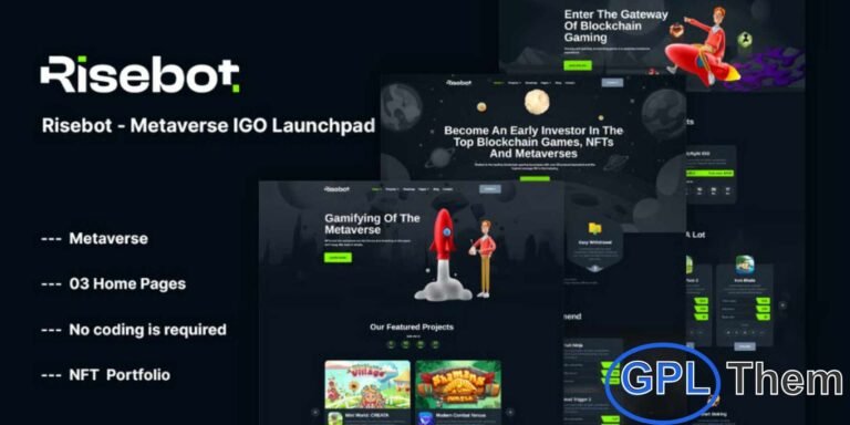 Risebot – Metaverse IGO Launchpad Elementor Template Kit Risebot is a cutting-edge Elementor Template Kit designed for Metaverse projects, IGO/IEO/IDO platforms, and crypto startups. Perfect for token launches, staking platforms, gaming IGOs, farming pools, tier systems, and digital marketplaces, Risebot helps you create a professional and visually engaging website. Built with Elementor Free, this fully responsive template ensures compatibility with all modern browsers and devices.