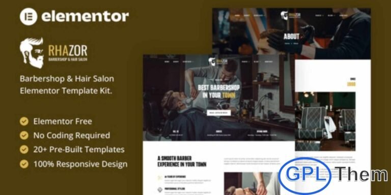 Rhazor – Barbershop & Hair Salon Elementor Template Kit Rhazor is a modern and stylish Elementor Template Kit designed to help barbershops and hair salons build a professional and engaging online presence in WordPress. Packed with 20+ expertly crafted templates, Rhazor provides everything you need to showcase grooming services, highlight your stylists, display pricing, and connect seamlessly with clients.