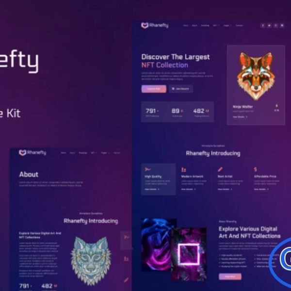 Rhanefty – NFT Portfolio Elementor Template Kit Rhanefty is a cutting-edge and modern Elementor Template Kit designed for NFT portfolios, crypto enthusiasts, blockchain projects, and digital asset showcases. Built exclusively for the Elementor Page Builder, this kit provides professionally crafted page layouts to help you create a striking and high-performing NFT or crypto-focused website with ease.