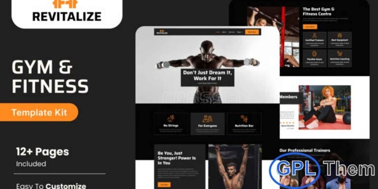Revitalize – Fitness Gym Elementor Template Kit Revitalize is a modern and dynamic Elementor Template Kit designed specifically for gyms, fitness studios, personal trainers, and wellness enthusiasts. This powerful kit helps you elevate your fitness brand with a sleek, contemporary design and a highly intuitive user experience. With fully responsive layouts and flexible customization options, Revitalize ensures your website looks impressive and performs smoothly on all devices.