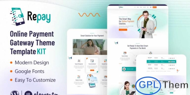 Repay – Payment Gateway Elementor Template Kit Repay is a modern and professionally designed Elementor Template Kit created for online payment gateways, fintech services, and digital transaction platforms. This kit offers a clean, responsive layout that helps businesses showcase their payment solutions, security features, and financial services with clarity and confidence.
