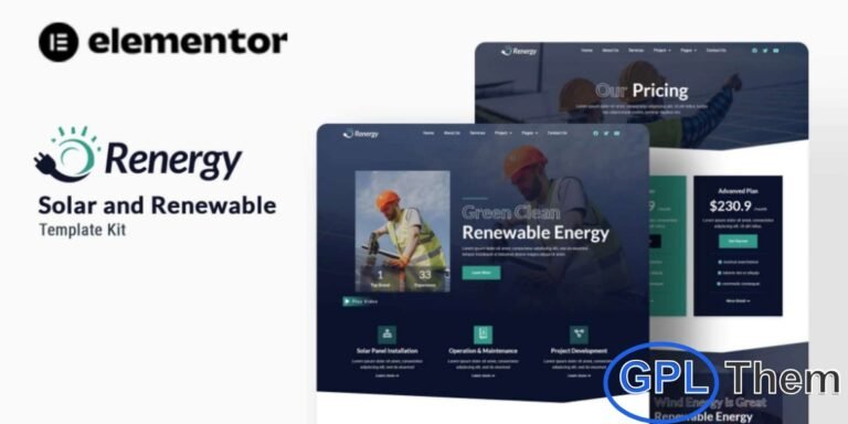 Renergy – Solar & Renewable Energy Elementor Template Kit Renergy is a modern and professional Elementor Template Kit designed for solar, renewable, and green energy businesses. Perfect for companies specializing in solar panels, wind turbines, and sustainable energy solutions, Renergy helps you showcase services, highlight projects, and attract environmentally-conscious clients.