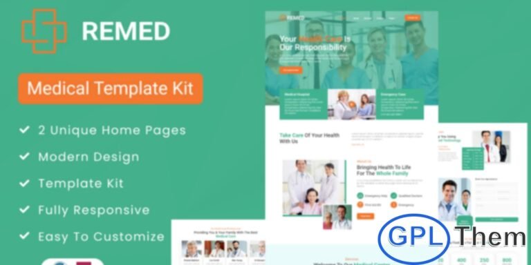 Remed – Medical Clinic Elementor Template Kit Remed is a modern and professional Elementor Template Kit designed specifically for medical clinics, healthcare centers, and wellness practices. With a clean, responsive, and user-friendly layout, Remed makes it easy to showcase your medical services, doctors, treatments, and patient care information.