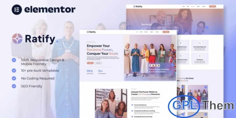 Ratify – Feminine Business Coaching Elementor Template Kit Ratify is a modern and elegant Elementor Template Kit designed specifically for feminine business coaching and consulting. Perfect for female consultants, life coaches, business advisors, women leaders, and professionals in finance, fashion, health, wellness, art, or beauty services, Ratify makes building a stylish and professional website effortless.