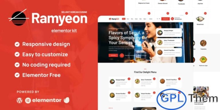Ramyeon – Korean Restaurant Elementor Template Kit Ramyeon is a creative and modern Elementor Template Kit designed specifically for Korean restaurants. Featuring a clean and stylish layout, it is perfect for showcasing menus, special dishes, events, and restaurant services. Compatible with the free version of Elementor, Ramyeon is ready to import and fully reusable, making it ideal for restaurants, bistros, cafes, catering services, and food blogs.