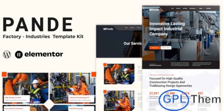 Pande – Factory & Industrial Elementor Template Kit Pande is a modern Elementor Template Kit designed for factory, industrial, and manufacturing businesses. This professional template kit provides a flexible and ready-to-use solution to create a visually appealing and functional website for your company. With a fully responsive design, Pande ensures your website looks great on all devices, including desktops, tablets, and smartphones.