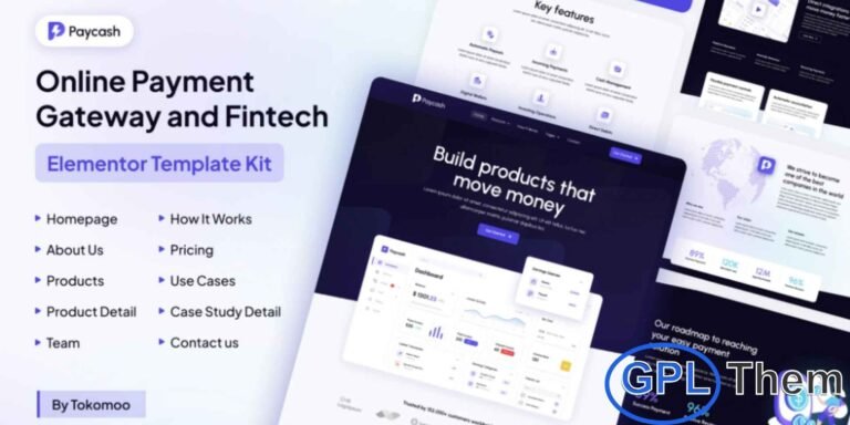 Paycash – Online Payment Gateway & FinTech Elementor Template Kit Paycash is a sleek and modern Elementor Template Kit designed for creating professional websites for online payment gateways, banking platforms, fintech startups, and other financial technology services. With a clean and responsive design, Paycash ensures your site looks flawless on all devices.