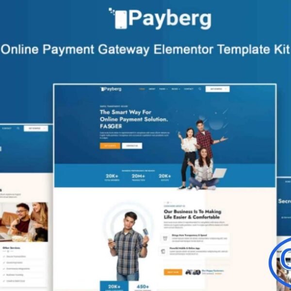 Payberg – Online Payment Gateway Elementor Pro Template Kit Payberg is a professional Elementor Pro Template Kit designed specifically for online payment gateway services and digital payment solutions. Featuring a modern, clean, and responsive design, Payberg makes it easy to build a professional website that enhances user trust and engagement.