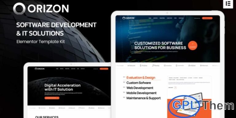 Orizon – Software Development & IT Solutions Elementor Template Kit Orizon is a modern and professional Elementor Template Kit designed for Software Development companies, IT solution providers, mobile app developers, and tech startups. This clean and fully responsive template kit allows you to create a high-quality WordPress website without writing a single line of code.