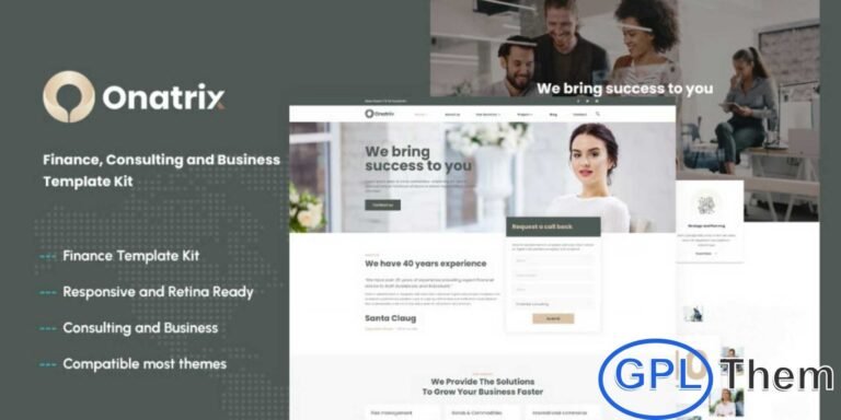 Onatrix – Finance Consulting & Business Elementor Template Kit Onatrix is a professional and modern Elementor Template Kit crafted for finance companies, business consultants, corporate services, and financial advisors. Designed with clean layouts and a polished visual style, Onatrix makes it easy to build a high-quality business website without writing a single line of code.