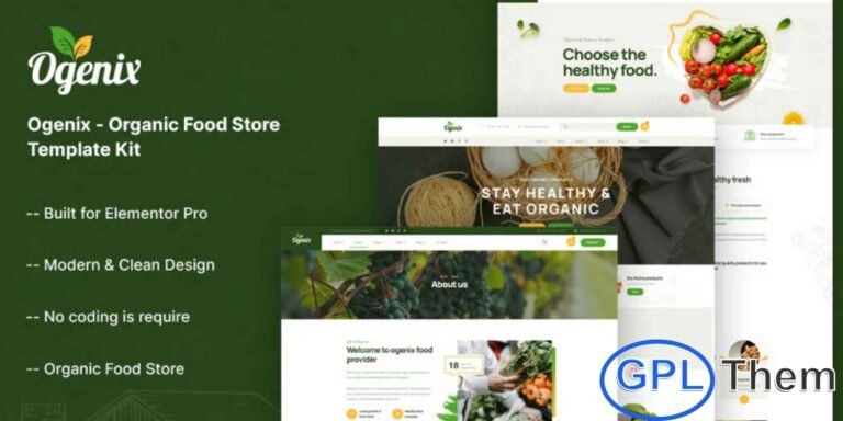 Ogenix – Organic Food Store Elementor Template Kit Ogenix is a modern and clean Elementor Template Kit designed specifically for organic food stores, farm shops, health food markets, and eco-friendly product retailers. Built using the powerful Elementor page builder, Ogenix makes it simple to create a visually appealing and fully functional website without any coding.