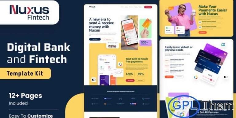 Nuxus – Online Payment Gateway Elementor Template Kit Nuxus is a modern Online Payment Gateway Elementor Template Kit designed for fintech startups, digital payment solutions, and e-commerce platforms. Tailored for businesses seeking a secure, intuitive, and high-performance interface, Nuxus offers a clean and professional design optimized for user trust and smooth transactions.