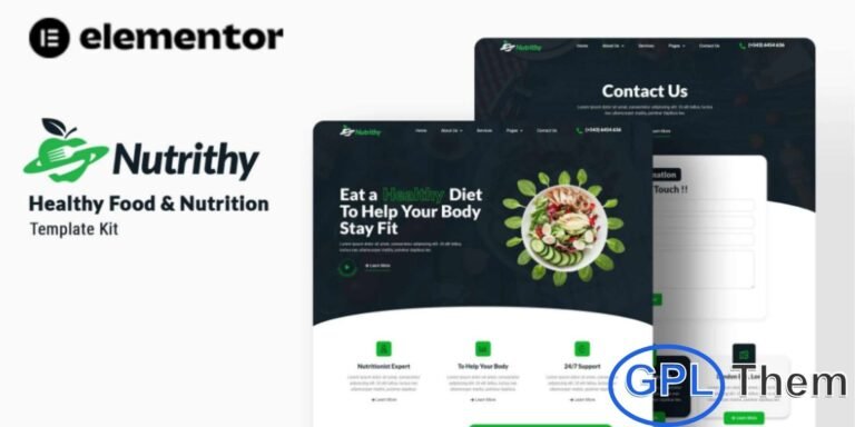 Nutrithy – Healthy Food & Nutrition Elementor Template Kit Nutrithy is a modern and beautifully crafted Elementor Template Kit designed for healthy food brands, nutrition experts, wellness coaches, diet programs, and organic lifestyle businesses. Built exclusively for the Elementor Page Builder, this kit allows you to create a fully functional and professional website quickly—without writing any code.