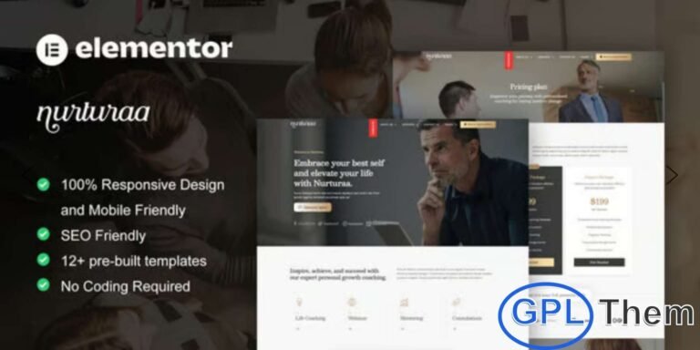 Nurturaa – Life Coach & Motivator Elementor Pro Template Kit Nurturaa is a modern and professional Elementor Pro Template Kit designed for life coaches, motivational speakers, mentors, trainers, consultants, therapists, and online course providers. This kit helps you create a fully functional coaching or personal development website with ease.