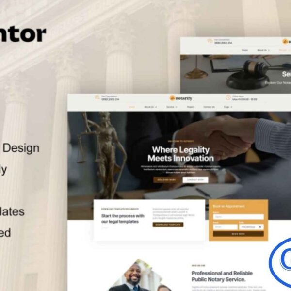 Notarify – Notary Public & Legal Services Elementor Template Kit Notarify is a modern and SEO-friendly Elementor Template Kit designed specifically for Notary Public and Legal Service websites. Featuring a clean, professional, and uniquely crafted layout, this kit is perfect for showcasing notary solutions, legal assistance, and documentation services with clarity and credibility.
