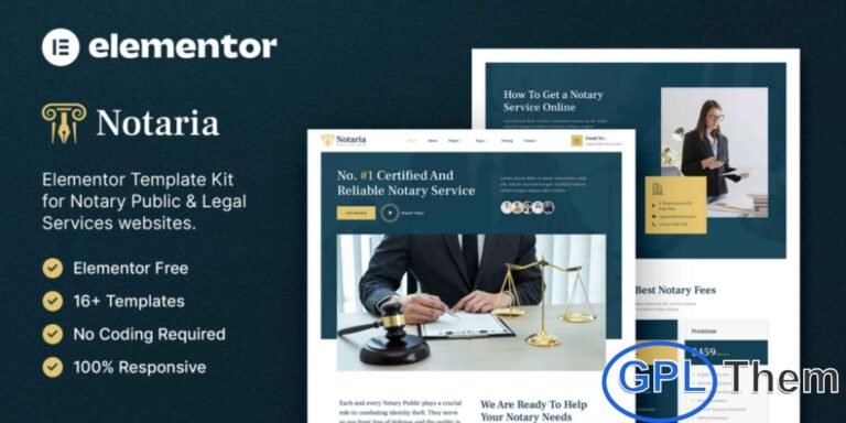 Notaria – Notary Public & Legal Services Elementor Template Kit Notaria is a modern and SEO-friendly Elementor Template Kit designed to help you create a professional and fully functional website for Notary Public Services, Legal Advisors, Consultants, Lawyers, and other legal service providers.
