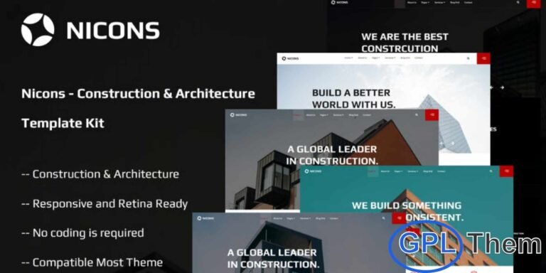 Nicons – Construction & Architecture Elementor Template Kit Nicons is a modern, clean, and highly professional Construction & Architecture Elementor Template Kit designed for construction companies, architectural studios, landscaping services, structural engineering firms, and other building-related businesses.