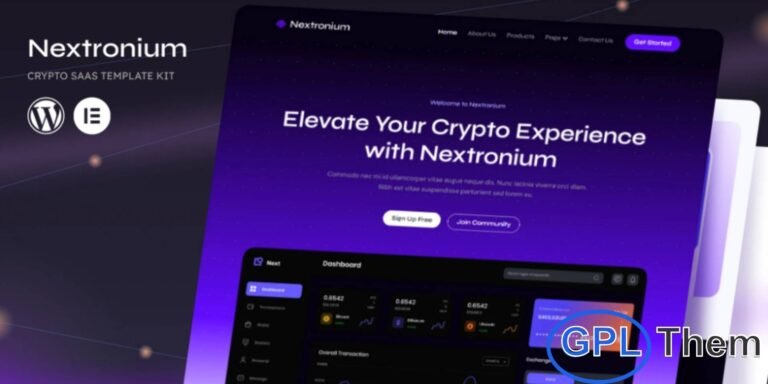 Nextronium – Crypto SaaS Elementor Template Kit Nextronium is a premium Crypto SaaS Elementor Template Kit designed to elevate the digital presence of cryptocurrency platforms and blockchain-based software services. Built with Elementor’s powerful drag-and-drop interface, this kit delivers a sleek, modern, and fully responsive design that helps you showcase your crypto solutions with clarity and impact.
