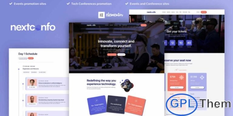 NextConfo – Events & Conference Elementor Pro Template Kit NextConfo is a premium Events & Conference Elementor Pro Template Kit crafted to help you promote conferences, seminars, workshops, and corporate gatherings with ease. Designed with a modern, elegant, and visually striking layout, this kit allows you to highlight event details, keynote speakers, schedules, and registration options professionally.