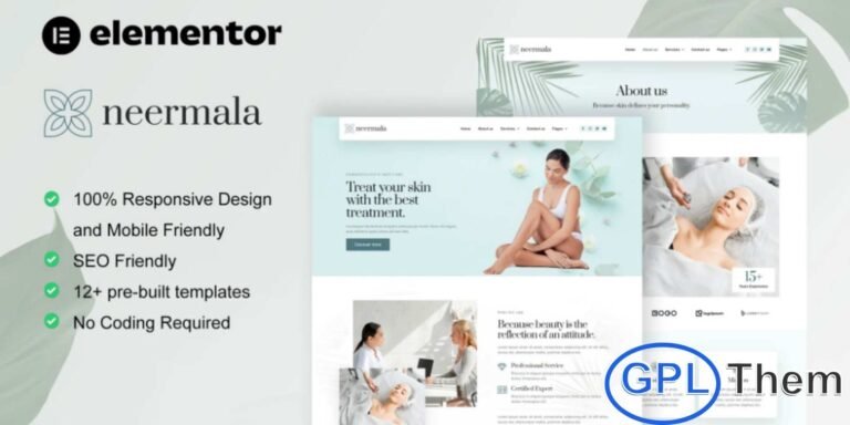 Neermala – Beauty Clinic & Dermatology Elementor Template Kit Neermala is a modern Elementor Template Kit designed specifically for beauty clinics, dermatology centers, and skincare services. With its clean, elegant, and professional layout, Neermala helps you showcase your treatments, services, and expert team effectively.