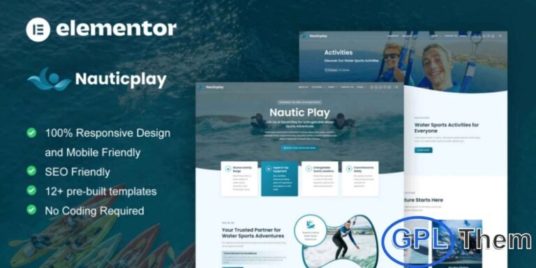 NauticPlay – Water Sports & Surfing Elementor Pro Template Kit NauticPlay is a modern and professional Elementor Pro Template Kit designed for water sports and surfing websites. With a clean and dynamic layout, this template kit is perfect for showcasing activities like surfing, jet skiing, scuba diving, parasailing, kite surfing, and other aquatic adventures.