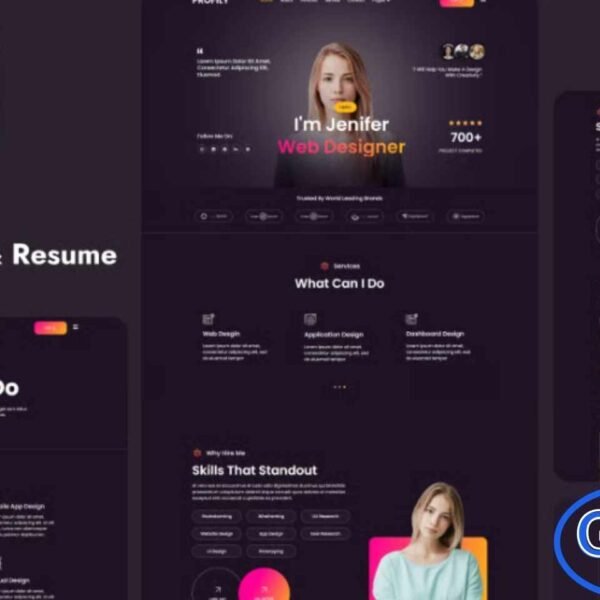 Profily – Personal Portfolio & Resume Elementor Template Kit Profily is a modern and stylish Elementor Template Kit designed to help freelancers, creative professionals, and job seekers build impressive personal portfolio and resume websites with ease. Featuring a clean, responsive layout, smooth animations, and full customization options, Profily allows you to showcase your skills, work, achievements, and personal brand in a professional and engaging way.