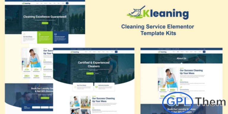 Kleaning – Cleaning Service Elementor Pro Template Kit Kleaning is a professional Elementor Pro Template Kit designed for cleaning service businesses, including house cleaning, office cleaning, apartment cleaners, industrial cleaning, maid services, and washing services. With a modern, clean, and fully responsive design, Kleaning ensures your website looks perfect on all devices.
