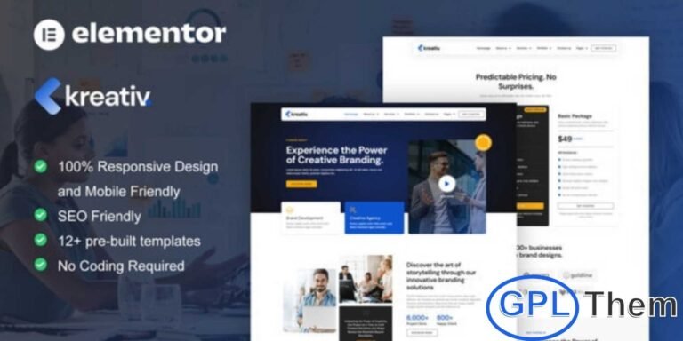 Kreativ – Digital Agency & Creative Branding Elementor Pro Template Kit Kreativ is a professional Elementor Pro Template Kit designed for digital agencies, creative branding services, and marketing professionals. Featuring 12+ modern and visually appealing pre-built templates, Kreativ allows you to quickly build a stylish and fully functional website.