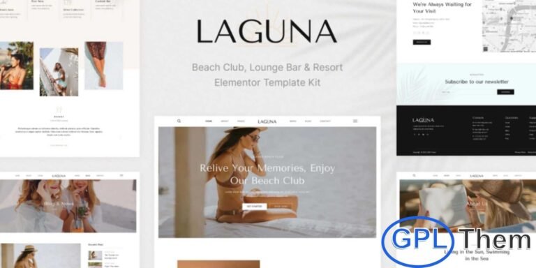 Laguna – Beach Club, Lounge Bar & Resort Elementor Template Kit Laguna is a beautifully designed Elementor Template Kit perfect for beach clubs, private beaches, lounge bars, resorts, cafes, restaurants, and related hospitality businesses. Featuring a modern, clean, and fully responsive design, Laguna ensures your website looks stunning on all devices.