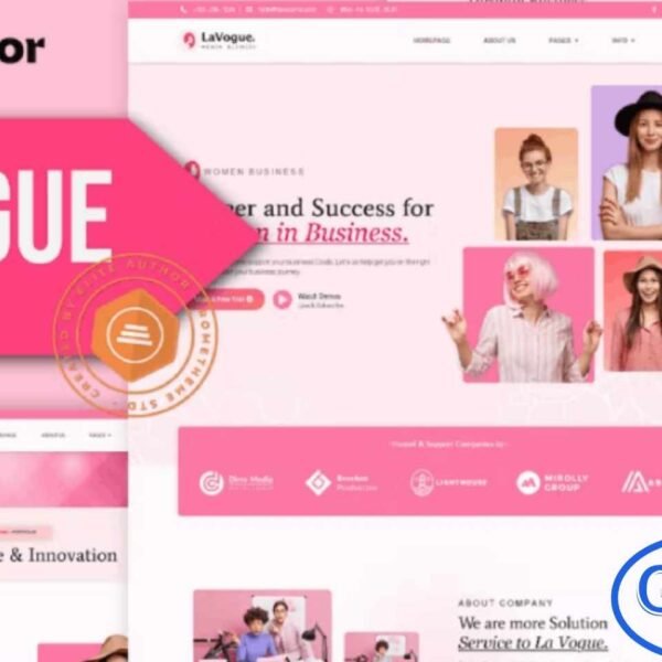 La Vogue – Feminine Business Elementor Template Kit La Vogue is a beautifully crafted Elementor Template Kit designed specifically for women-led businesses, feminine brands, creative agencies, and modern corporate websites. With 13 fully responsive, minimalist, and clean pre-built templates, La Vogue offers an elegant and customizable design that perfectly highlights your services, portfolio, and professional projects.