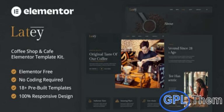 Latey – Coffee Shop & Café Elementor Template Kit Latey is a modern and elegant Coffee Shop & Café Elementor Template Kit designed to help cafés, coffee houses, bakeries, and beverage-focused businesses create a warm and inviting online presence. Its clean layout and contemporary aesthetic make it perfect for showcasing menus, promotions, specialties, and customer experiences in a visually appealing way.