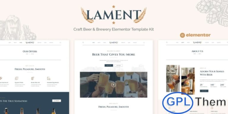 Lament – Craft Beer & Brewery Elementor Template Kit Lament is a professionally designed Elementor Template Kit crafted specifically for craft beer brands, breweries, beer companies, microbreweries, and brewing-related businesses. Featuring a clean, modern, and visually refreshing design, this kit helps showcase your beer products, brewing process, brand story, and tasting experiences in an engaging and stylish way.
