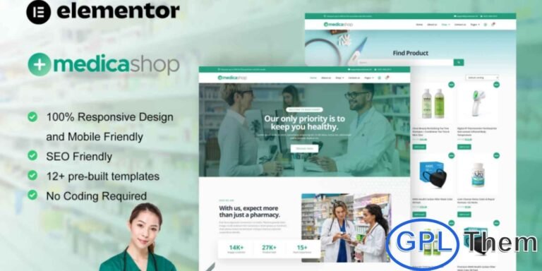 MedicaShop – Pharmacy & Medical Store Elementor Template Kit MedicaShop is a modern and professional Elementor Template Kit designed for pharmacy and medical store websites. Built with a clean, responsive, and easy-to-customize layout, this kit allows you to create a polished online store for selling medical products, healthcare items, and pharmaceutical supplies.