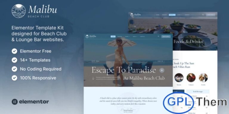 Malibu – Beach Club & Lounge Bar Elementor Template Kit Malibu is a stylish and modern Elementor Template Kit crafted specifically for beach clubs, lounge bars, private beaches, cafes, restaurants, and hospitality businesses. Designed to create a professional and visually captivating website, Malibu helps you showcase your services, ambiance, and amenities in a way that engages visitors and sets your brand apart.