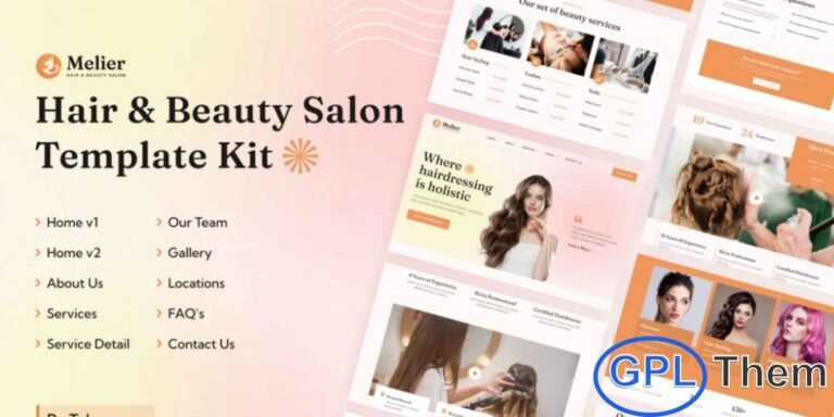 Melier – Hair & Beauty Salon Elementor Template Kit Melier is a stylish and modern Elementor Template Kit designed for hair salons, barbershops, beauty studios, spas, tattoo parlors, and nail salons. This fully responsive kit helps you build a professional WordPress website without any coding, offering clean layouts and a smooth user experience across all devices.