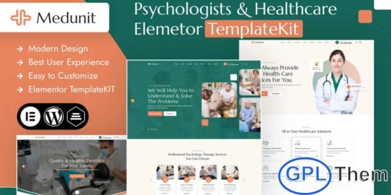 Medunit – Psychologists & Health Care Elementor Template Kit Medunit is a professional Elementor Template Kit designed specifically for psychologists, therapists, counselors, mental health clinics, and healthcare service providers. Featuring a clean, modern, and calming design, Medunit helps you build a trustworthy and engaging online presence that reflects the essence of your practice.