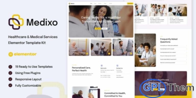 Medixo – Healthcare & Medical Services Elementor Template Kit Medixo is a professionally crafted Elementor Template Kit designed for Healthcare providers, Medical Clinics, Hospitals, Doctors, Wellness Centers, Pharmacies, and other medical-related businesses. Built with a modern, clean, and user-friendly layout, Medixo ensures a smooth browsing experience with its fully responsive design.