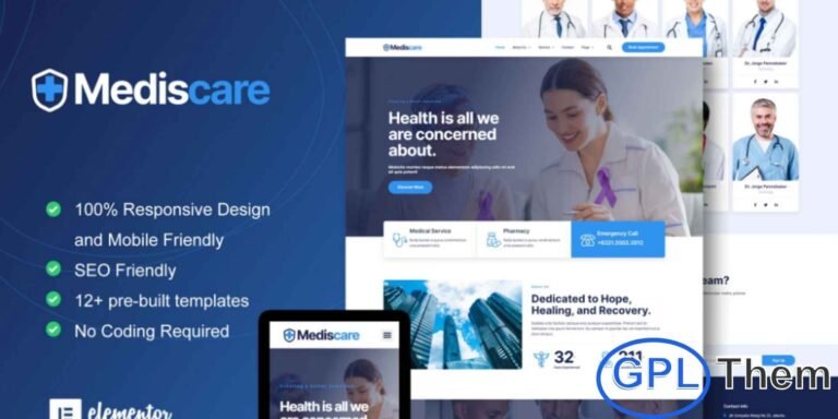 MedisCare – Medical Service Elementor Template Kit MedisCare is a modern and professional Elementor Template Kit designed specifically for medical services, clinics, hospitals, doctors, and healthcare providers. Featuring a clean, simple, and highly functional layout, this kit allows you to build a polished medical website quickly and effortlessly.