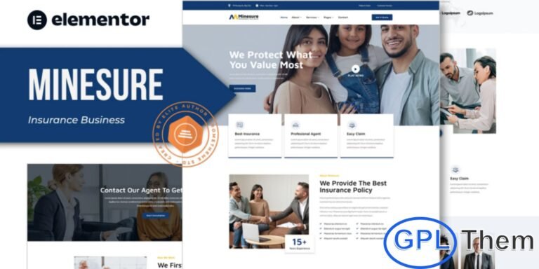 Minesure – Insurance Business Elementor Template Kit Minesure is a professional and fully responsive Elementor Template Kit crafted for insurance companies, insurance agencies, financial consultants, and insurance agents seeking a clean and modern online presence. With 12+ beautifully designed pre-built templates, Minesure allows you to effortlessly build a polished website that highlights your services, expertise, and portfolio.