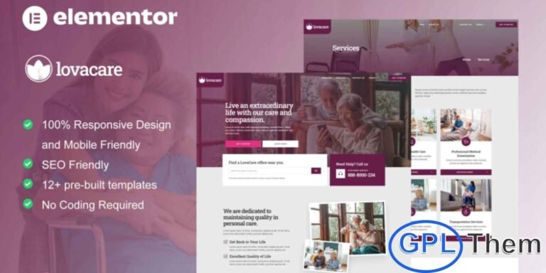 LovaCare – Senior Care Services Elementor Template Kit LovaCare is a thoughtfully designed Elementor Template Kit created for senior care services, nursing homes, elderly home care, retirement centers, and other medical or caregiving websites. With its warm, clean, and modern layout, LovaCare helps you build a compassionate and professional online presence that highlights your services, caregiving team, facilities, and support programs.
