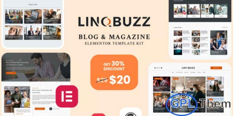 Linqbuzz – Blog & Magazine Elementor Pro Template Kit Linqbuzz is a modern and fully responsive Elementor Pro Template Kit designed for blogs, online magazines, and news websites. Combining sleek design with robust functionality, Linqbuzz allows you to publish breaking news, feature articles, and engaging content with ease.