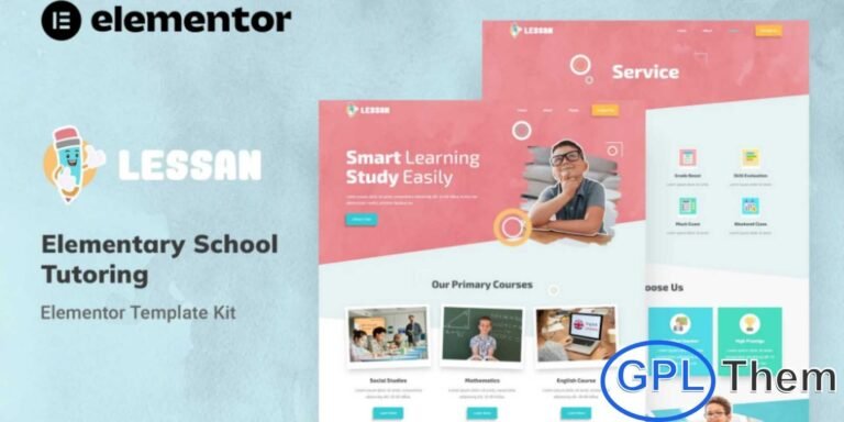 Lessan – Elementary School & Tutoring Elementor Template Kit Lessan is a modern and fully responsive Elementor Template Kit designed for elementary schools, tutoring centers, and educational services. Perfect for creating a professional online presence, Lessan allows schools and tutors to showcase courses, programs, teachers, events, and student activities with ease.