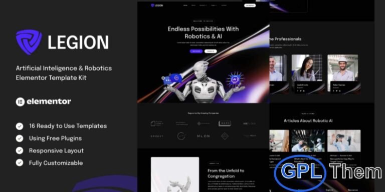 Legion – Artificial Intelligence & Robotics Elementor Template Kit Legion is a modern and professional Elementor Template Kit designed for businesses, research institutions, and enthusiasts in artificial intelligence, robotics, and tech innovation. With a clean and futuristic design, Legion allows you to showcase your services, projects, and research in a polished and engaging way.
