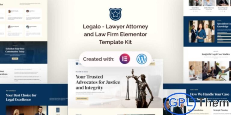 Legalo – Lawyer, Attorney & Law Firm Elementor Template Kit Legalo is a professional Elementor Template Kit designed for lawyers, attorneys, and law firms seeking a strong online presence. With a clean, modern design and fully responsive layout, Legalo allows legal professionals to showcase their services, expertise, and case studies effectively.